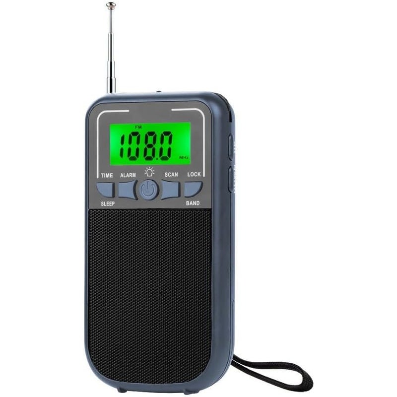 Przenośne radio kieszonkowe, mini radio z wyświetlaczem cyfrowym, odpowiednie dla rodzin i osób starszych, szare