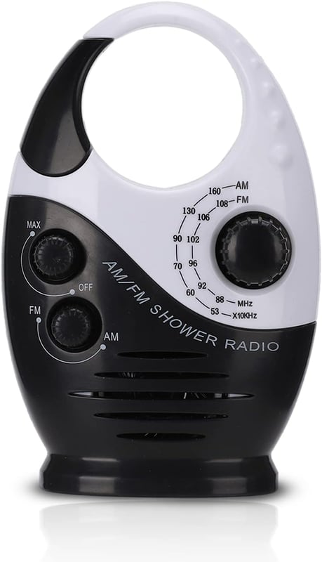 Wodoodporne radio przenośne, radio AM/FM, wbudowany głośnik, radio zasilane bateryjnie do użytku w łazience i na zewnątrz