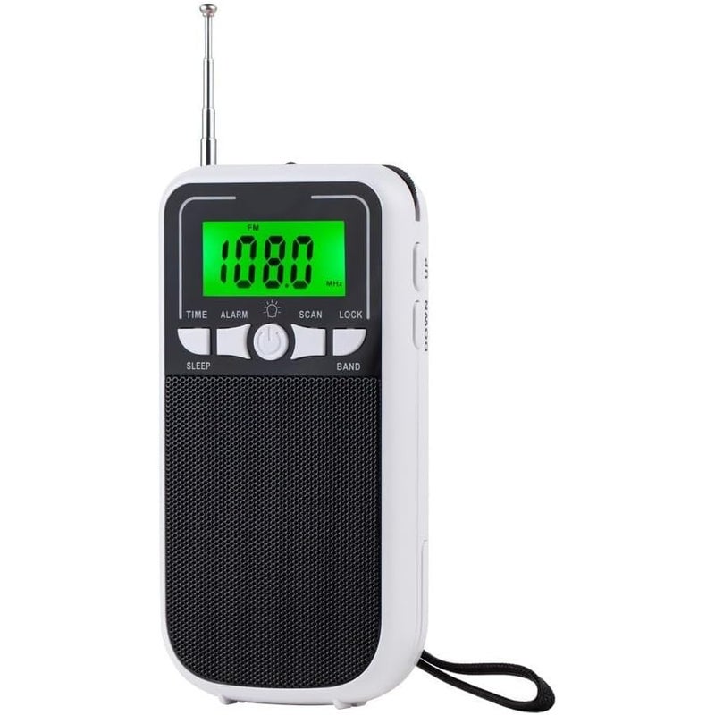 Przenośne radio kieszonkowe, mini radio z wyświetlaczem cyfrowym, odpowiednie dla rodzin i osób starszych, białe