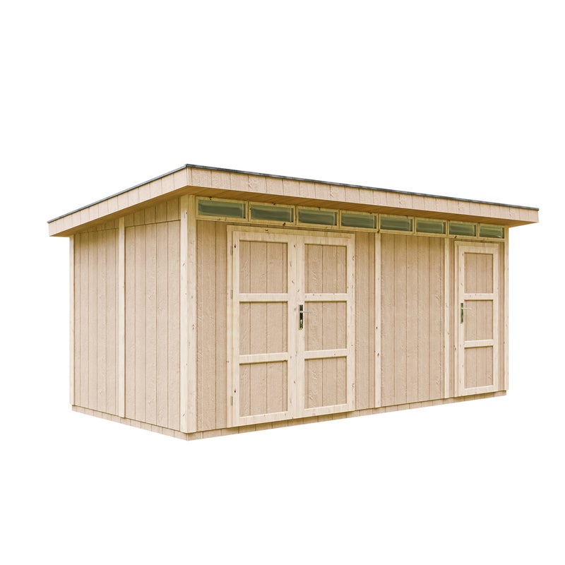 Wysokiej jakości domek ogrodowy 8,52 + 2,95 m² - dł. 530 x szer. 279 cm - Timbela M905C