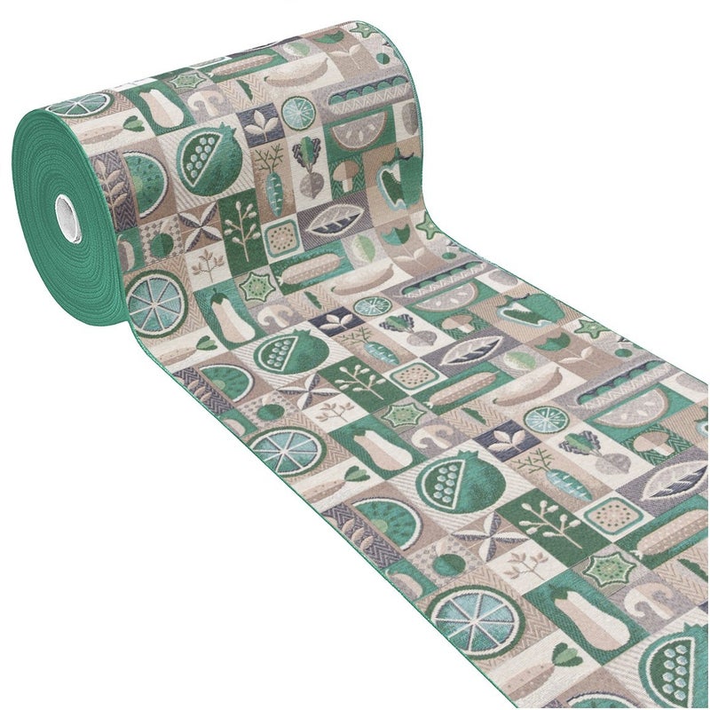 Dywanik Kuchenny 52x140 Cm Chłonny Obrzeże Antypoślizgowy Owoce i Warzywa Drogowskaz Nadaje Się Do Prania Zielony