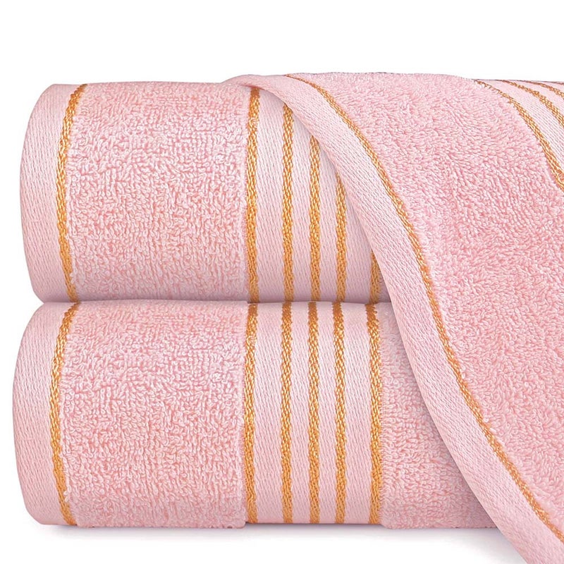 Ręcznik do rąk 30x50 cm bawełniany kolor jasny różowy z bordiurą w złote paski 500 g/m2 TIWANO - Darymex