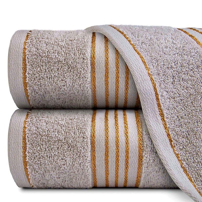 Ręcznik do rąk 30x50 cm bawełniany kolor szary z bordiurą w złote paski 500 g/m2 TIWANO - Darymex