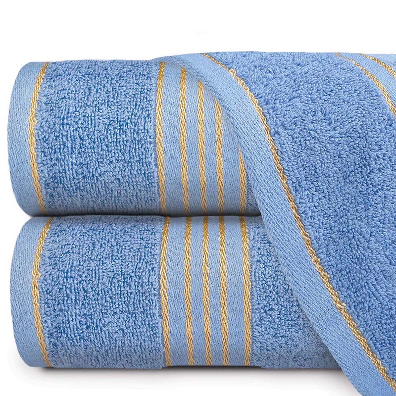 Ręcznik kąpielowy 50x90 cm bawełniany kolor niebieski z bordiurą w złote paski 500 g/m2 TIWANO - Darymex