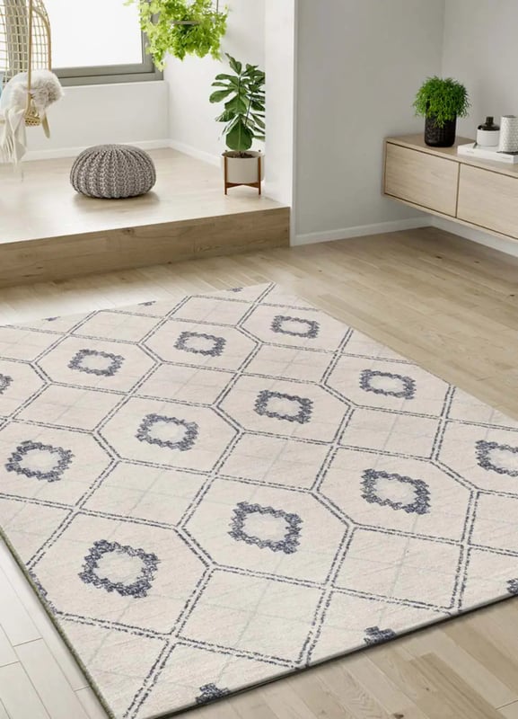 Dywan wewnętrzny prostokątny, niebieski / biały, 133 x 190 cm, SIROCO geometryczny - ATTICGO