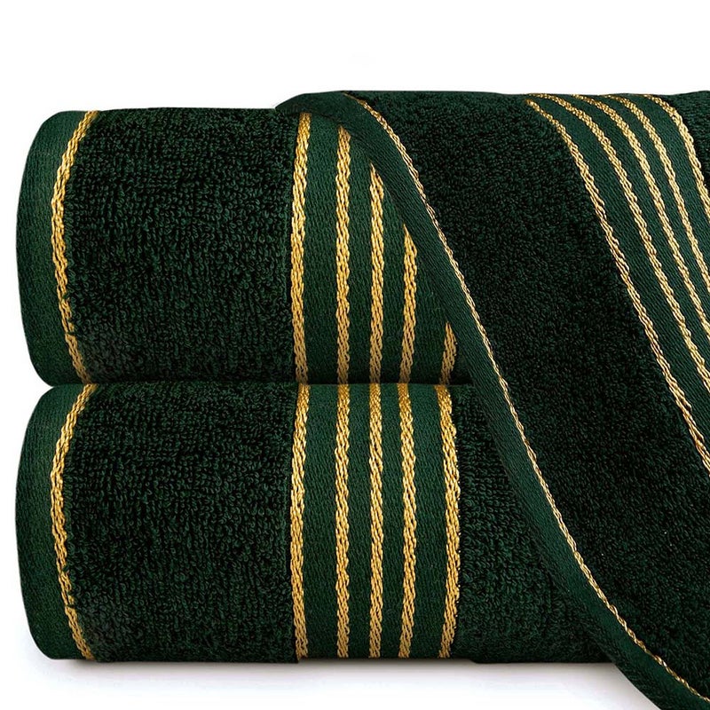 Ręcznik do rąk 30x50 cm bawełniany kolor zieleń butelkowa z bordiurą w złote paski 500 g/m2 TIWANO - Darymex
