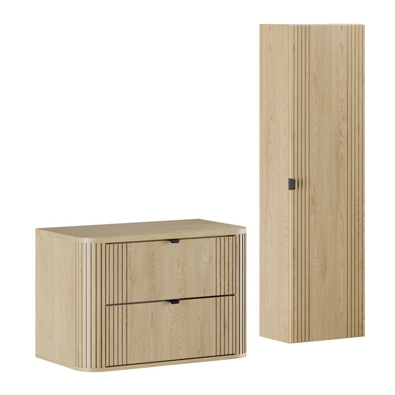 Szafka łazienkowa OVALIA Cremona 80 cm z blatem i słupkiem ryflowana MDF