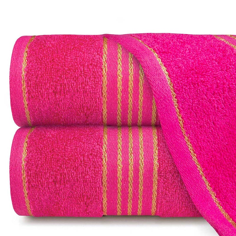 Ręcznik do rąk 30x50 cm bawełniany kolor różowy z bordiurą w złote paski 500 g/m2 TIWANO - Darymex