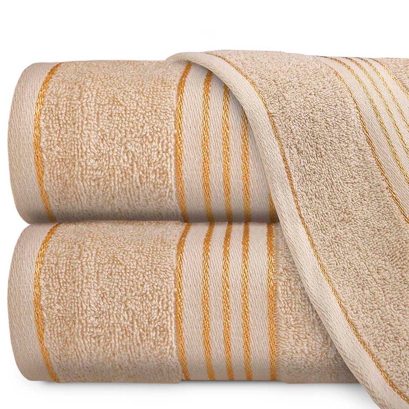 Ręcznik kąpielowy 50x90 cm bawełniany kolor beżowy z bordiurą w złote paski 500 g/m2 TIWANO - Darymex