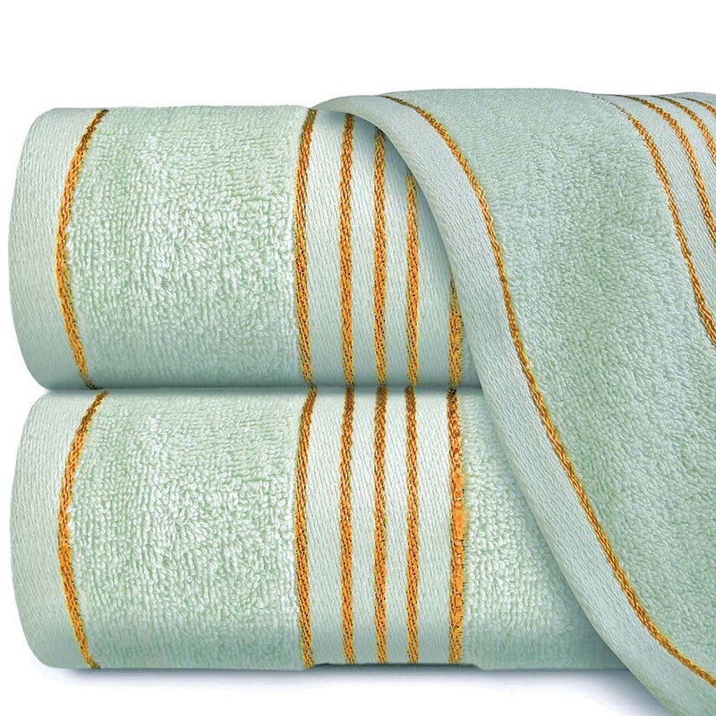Ręcznik kąpielowy 70x140 cm bawełniany kolor zielony z bordiurą w złote paski 500 g/m2 TIWANO - Darymex