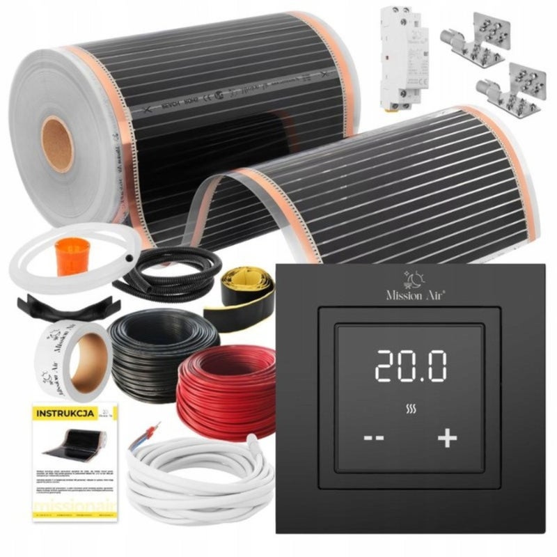 Zestaw mat grzewczych na podczerwień IR SILVER 160W 26m²,szer.100cm + Aries LCD Czarny