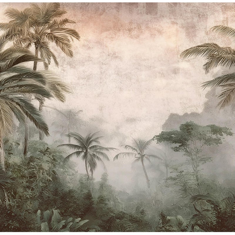 Fototapeta Dżungla Beton Palmy 300x210 cm Tapeta Do Sypialni Salonu Kuchni Na Flizelinie