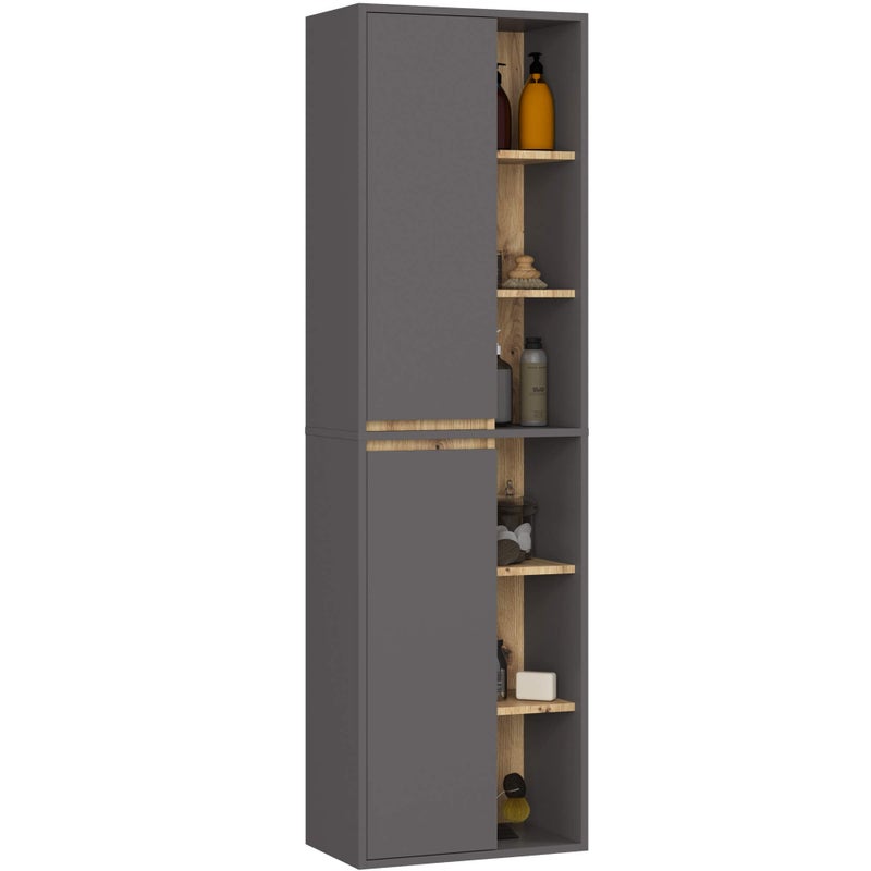 Szafka łazienkowa wisząca AKORD VAMI Grafit Szary, Dąb Artisan 50 cm 2 drzwi 10 półek 50x170x30 cm