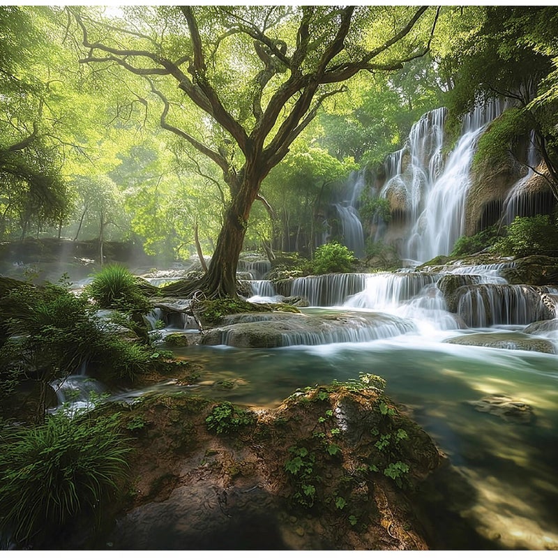 Fototapeta Las Wodospad Krajobraz 250x175 cm Tapeta Do Sypialni Salonu Kuchni Na Flizelinie