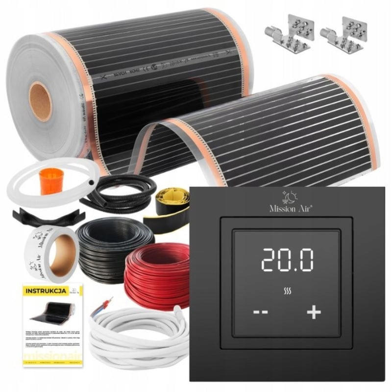 Zestaw mat grzewczych na podczerwień IR SILVER 160W 24m²,szer.50cm + Aries LCD Czarny