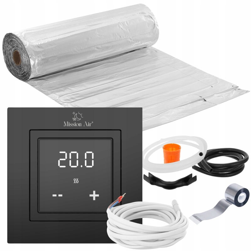Zestaw mat grzewczych pod panele MAL-160 8m² + Aries LCD Czarny