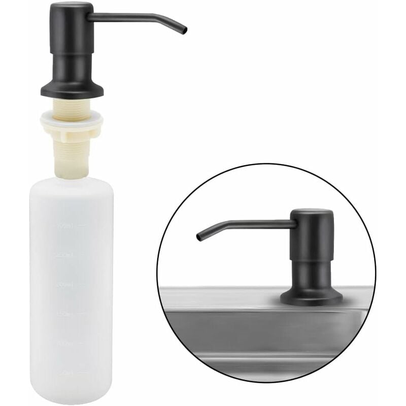 Dozownik mydła do zlewu kuchennego, 350 ml, dozownik detergentu do zabudowy ze stali nierdzewnej, dozownik mydła z możliwością uzupełniania i pompką o