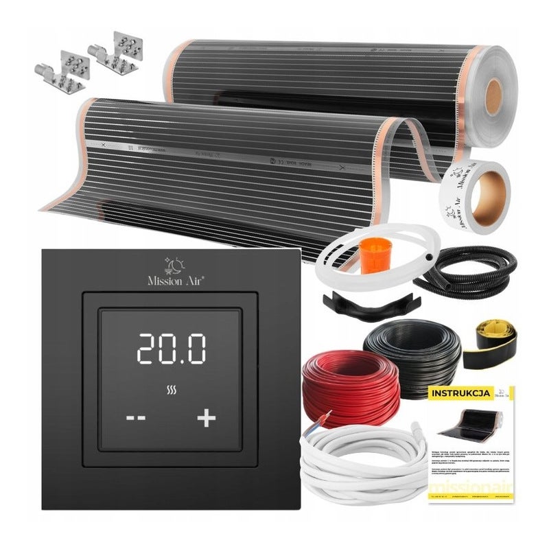 Zestaw mat grzewczych na podczerwień IR SILVER 160W 10m²,szer.100cm + Aries LCD Czarny