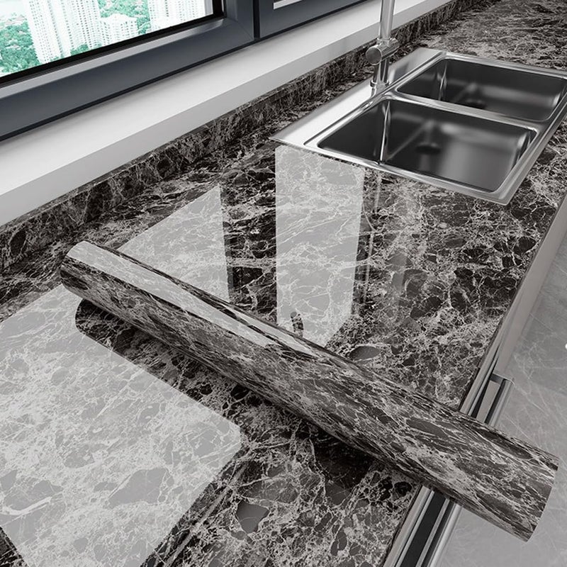 Szary - 40 x 300 cm - Wygląd betonu - Do mebli, kuchni, parapetów, szaf - Ciemnoszary - Tapeta wodoodporna