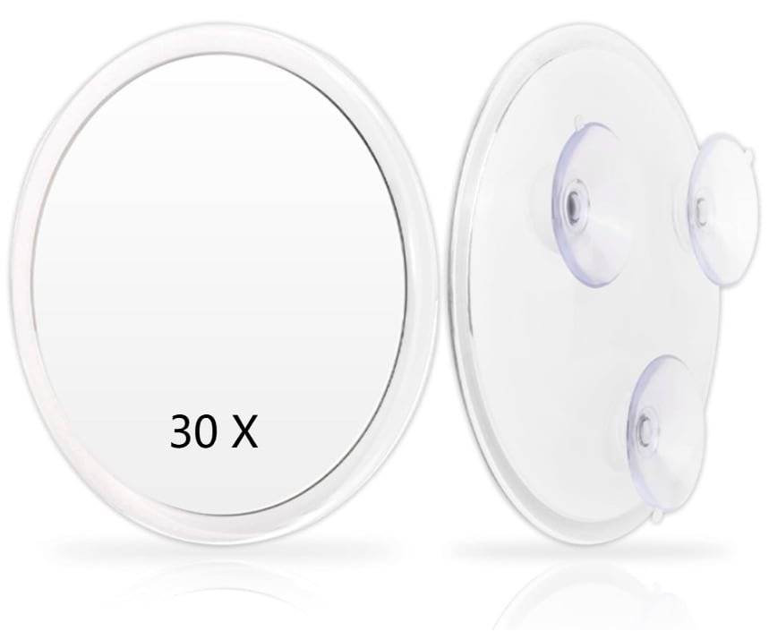 Białe lusterko powiększające z przyssawką - Lustro do makijażu z przyssawką - Powiększenie 30x - Ø15 cm - do użytku domowego, salonów kosmetycznych