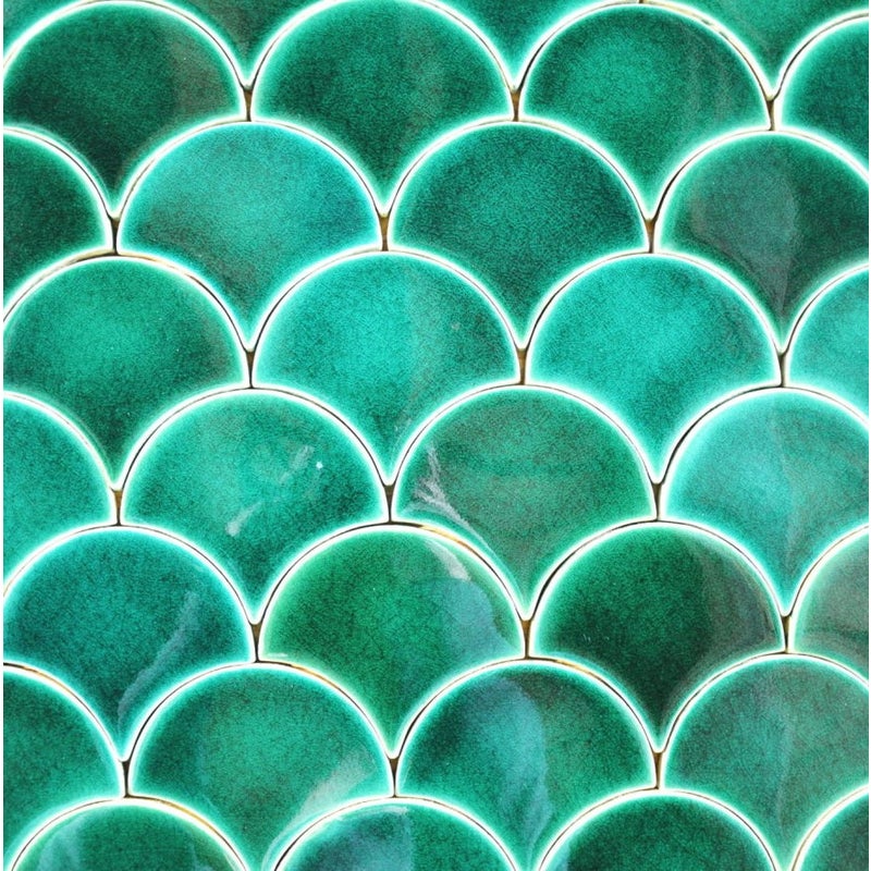 Płytki ścienne ceramiczne zielone w kształcie rybiej łuski Morska Zieleń – Kafle ceramiczne do kuchni i backsplash Płytki łazienkowe 0,3 m²/zestaw