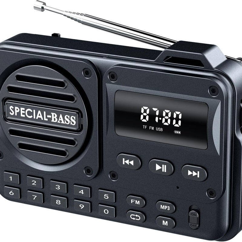 Radio kieszonkowe, ładowalne radio FM, doskonały odbiór, ekran LCD, idealne do spacerów i biegania, czarne
