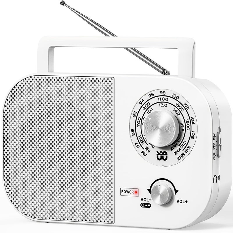 Przenośne radio AM, FM, SW, do domu/na zewnątrz/na kemping/w sytuacjach awaryjnych (białe).