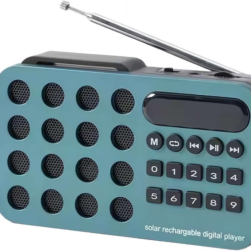 Przenośne radio z głośnikiem, ładowane energią słoneczną, do domu, na kemping i w podróż (niebieskie).