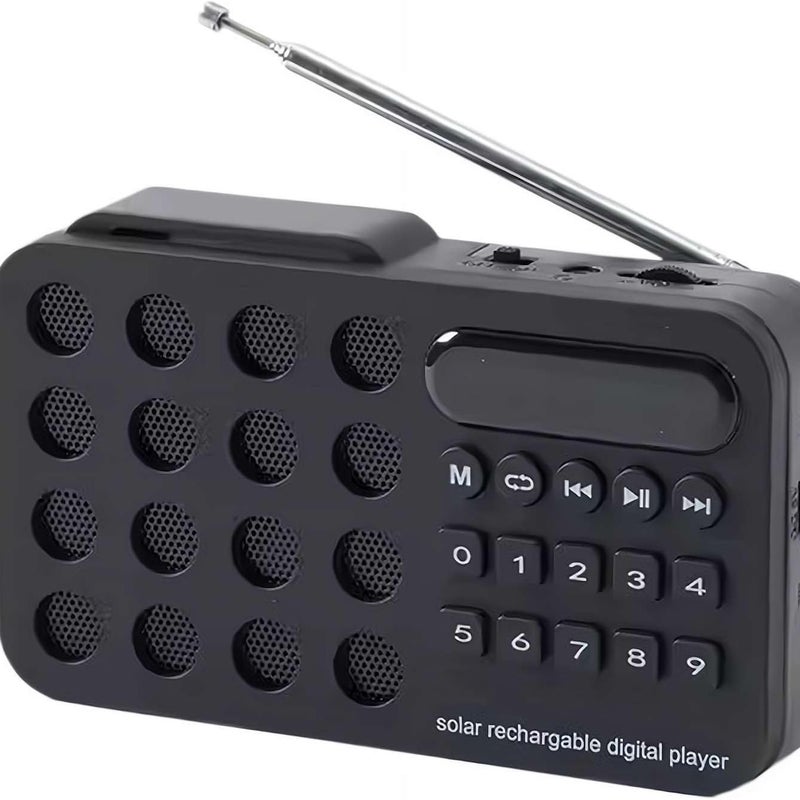 Przenośne radio z głośnikiem, ładowane energią słoneczną, do domu, na kemping, w podróż (czarne).