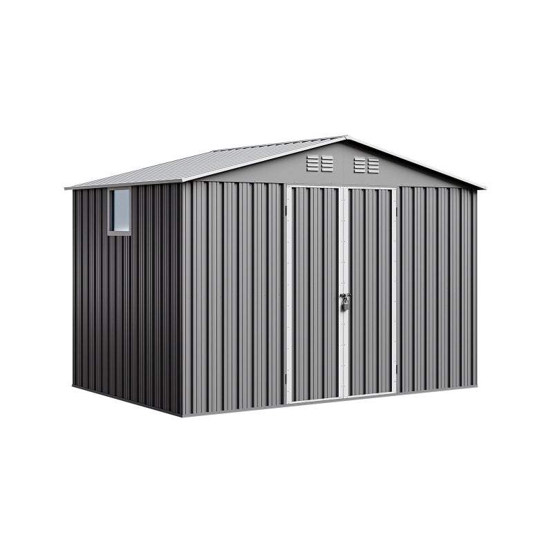 Domek metalowy NORDVIC Thor 283x189 cm, uchylne drzwi, Light Grey