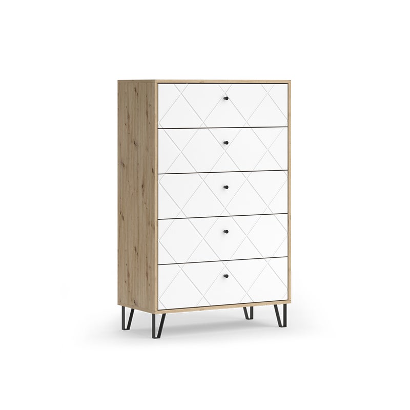 Vicco Kredens Nizza, Dąb rzemieślniczy, 80.2 x 127.4 cm z 5 szufladami
