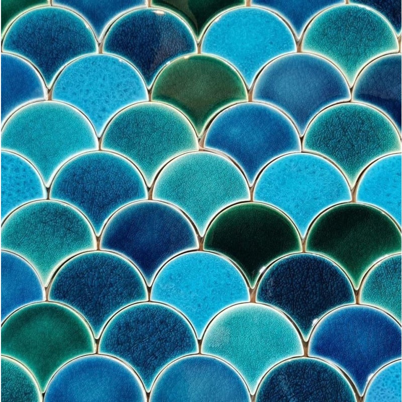 Płytki ścienne ceramiczne niebieskie w kształcie rybiej łuski Marlin – Kafle ceramiczne do kuchni i backsplash Płytki łazienkowe 0,3 m²/zestaw