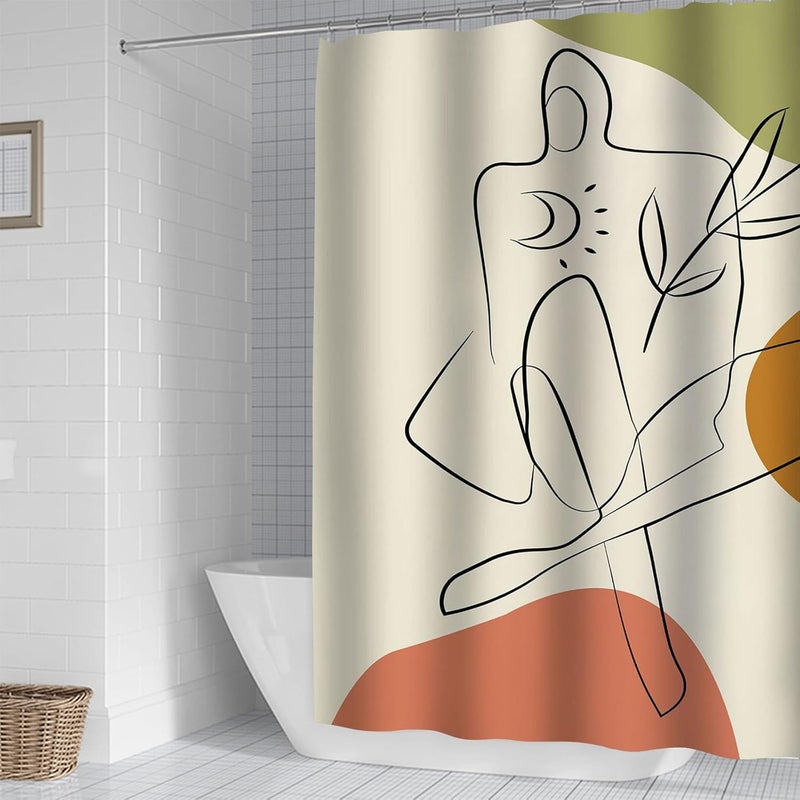 Zmywalna, wodoodporna i odporna na pleśń zasłona prysznicowa z 12 kółkami, wzór liści, 180 x 180 cm