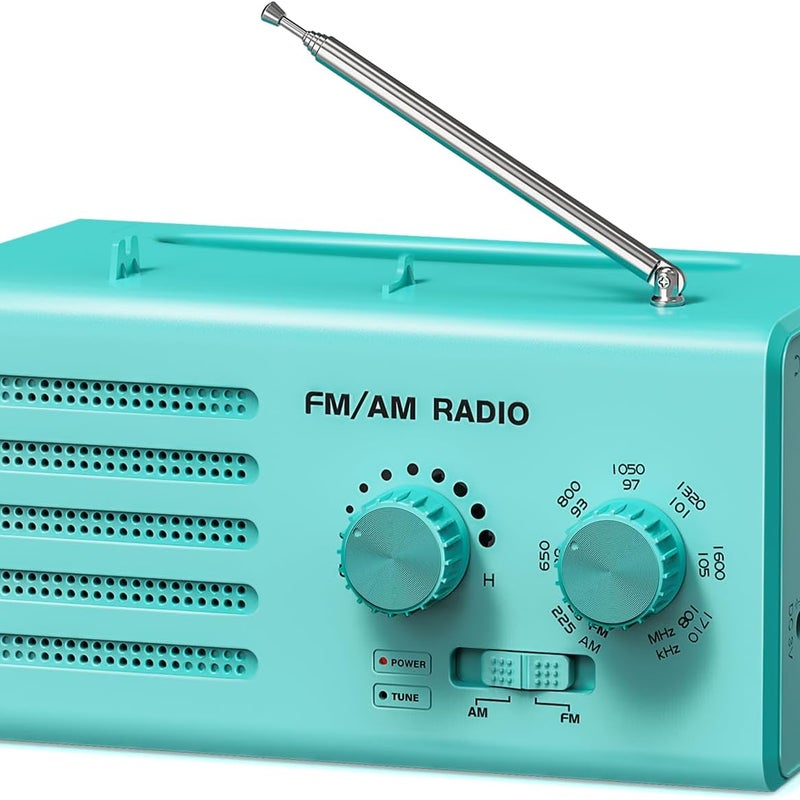 Przenośne radio AM/FM z wbudowanym głośnikiem i gniazdem słuchawkowym do użytku domowego, zewnętrznego i awaryjnego (zielone)