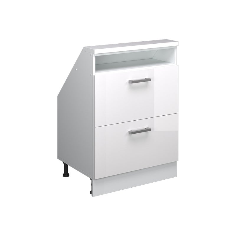 Vicco Szafka kuchenna na dach skośny R-Line, Biały wysoki połysk, 60 cm z 2 szufladami