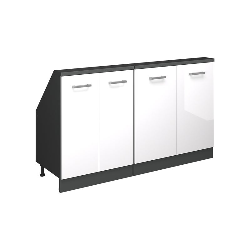 Vicco Szafka kuchenna na dach skośny R-Line, Biały wysoki połysk, 140 cm Zestaw 2 sztuk