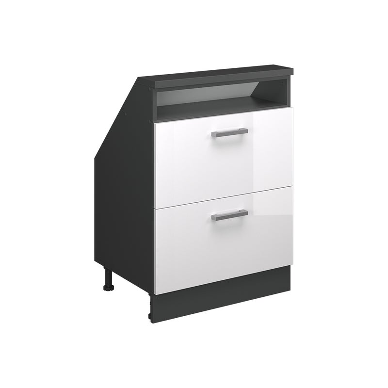 Vicco Szafka kuchenna na dach skośny R-Line, Biały wysoki połysk, 60 cm z 2 szufladami