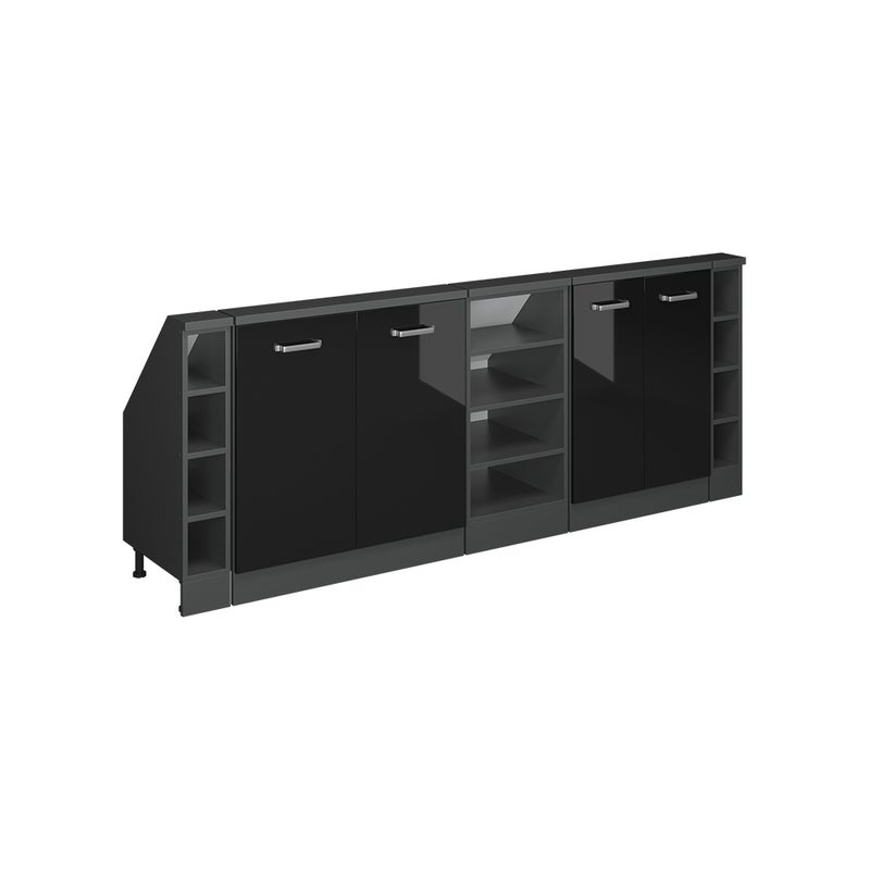 Vicco Szafka kuchenna na dach skośny R-Line, Czarny wysoki połysk, 215 cm Zestaw 5 sztuk