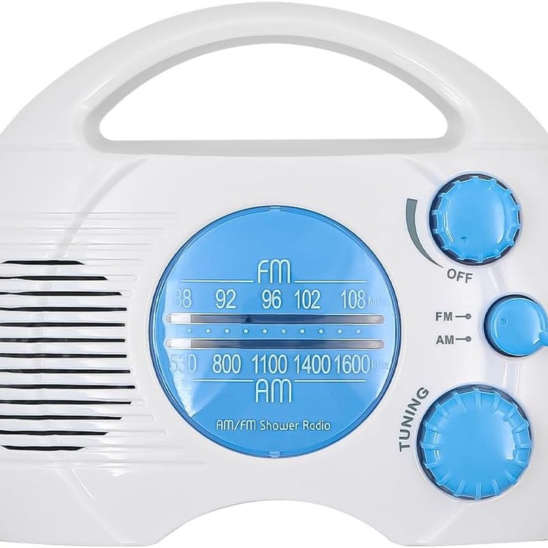 Miniaturowe, przenośne radio prysznicowe AM/FM, bezprzewodowe, wodoodporne, odpowiednie na plażę, do łazienki, na zewnątrz i na kemping.