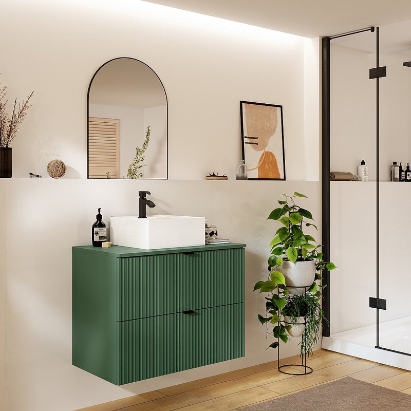 Wisząca szafka pod umywalkę z blatem - Matowa zieleń - 80 cm - ZEVINI