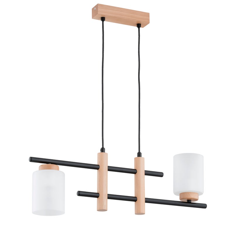 Lampa wisząca Arysto jasne drewno-czarna-biała 2xE27x15W wym: 75 x 62 x 14 cm metal Alfa