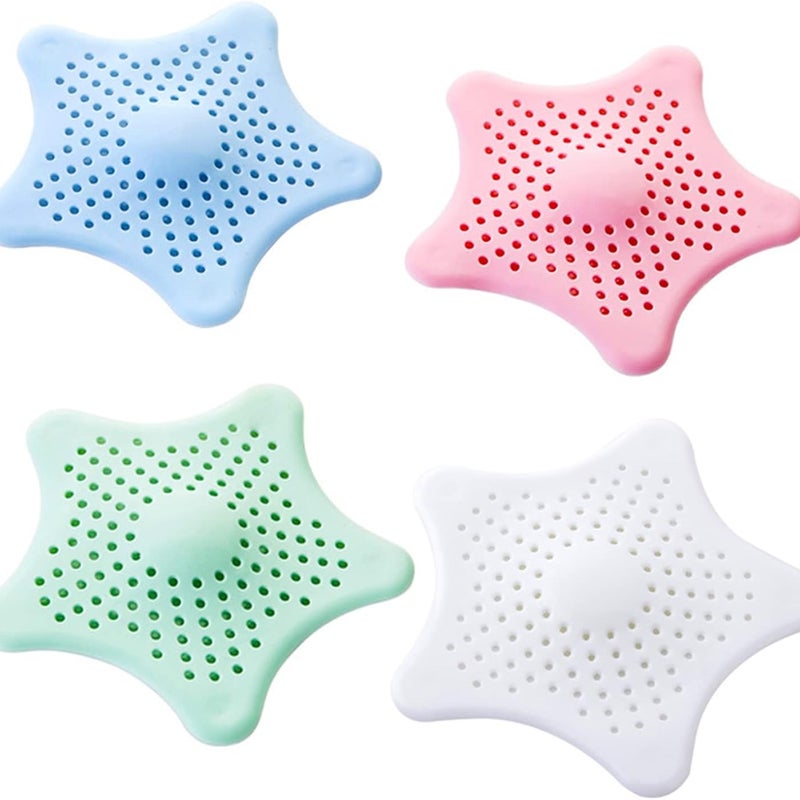 Silikonowe sitko do zlewu kuchennego, łapacz włosów, 4 sztuki, z przyssawką, w kształcie gwiazdy, zapobiegające zatykaniu odpływu wanny i prysznica