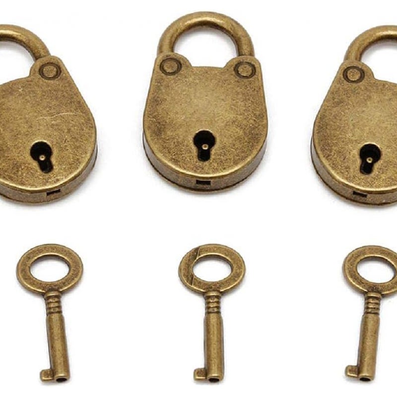 Zestaw 3 mini kłódek retro do małych szafek bagażowych