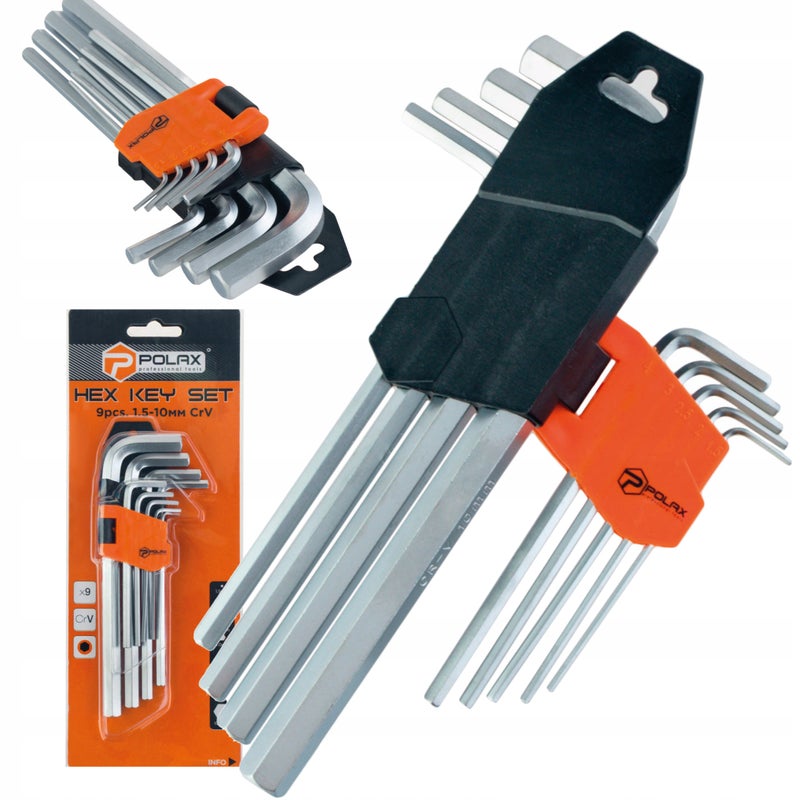 Zestaw kluczy imbusowych wydłużony 9szt. 1.5-10 mm CrV Polax