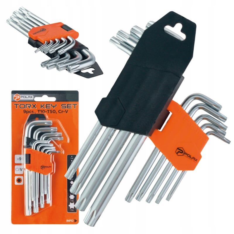 Zestaw kluczy imbusowych TORX 9szt. Т10-Т50 Cr-V Polax