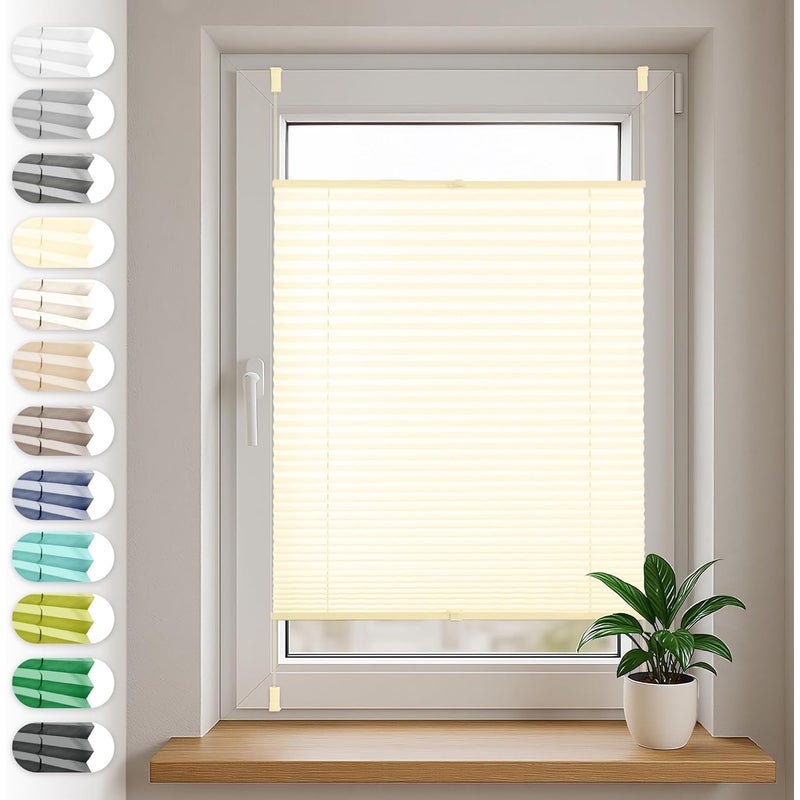 Żaluzja plisowana bez wiercenia 50cm x 100cm, kremowa, żaluzje do drzwi i okien, nieprzezroczysta, ochrona prywatności, ochrona przeciwsłoneczna, goto