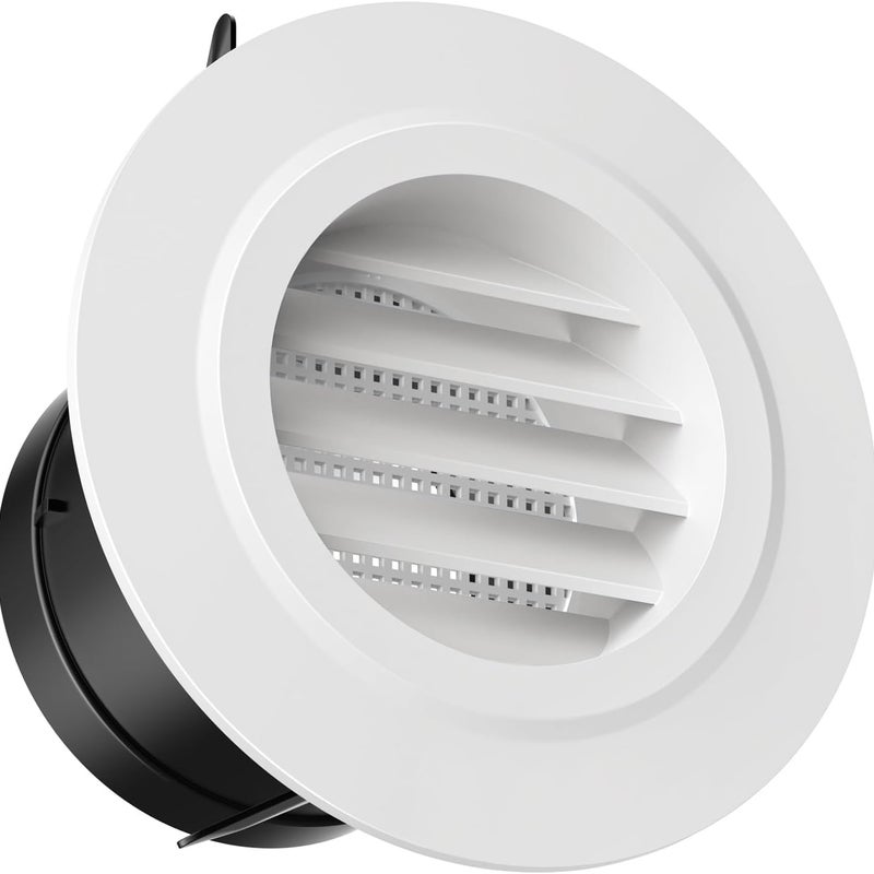 Plastikowa kratka wentylacyjna 75 mm, okrągła, z moskitierą, do wlotów i wylotów powietrza wewnątrz i na zewnątrz, do ścian i sufitów