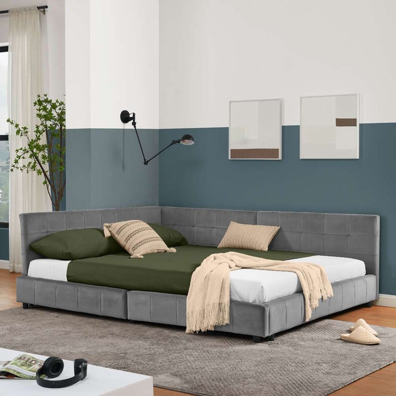 Łóżko małżeńskie 140x200 cm z miękkiego aksamitu, solidna rama w kształcie litery L, oparcie 45 cm, wygodne i eleganckie łóżko