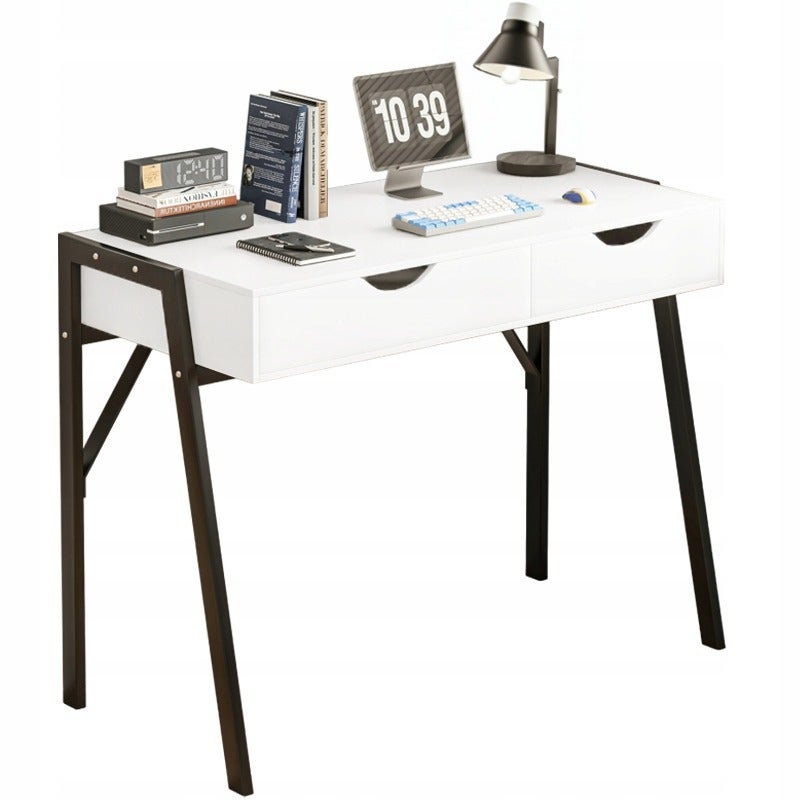 Biurko nowoczesne z szufladami loft białe na czarnych nogach premium 80 cm