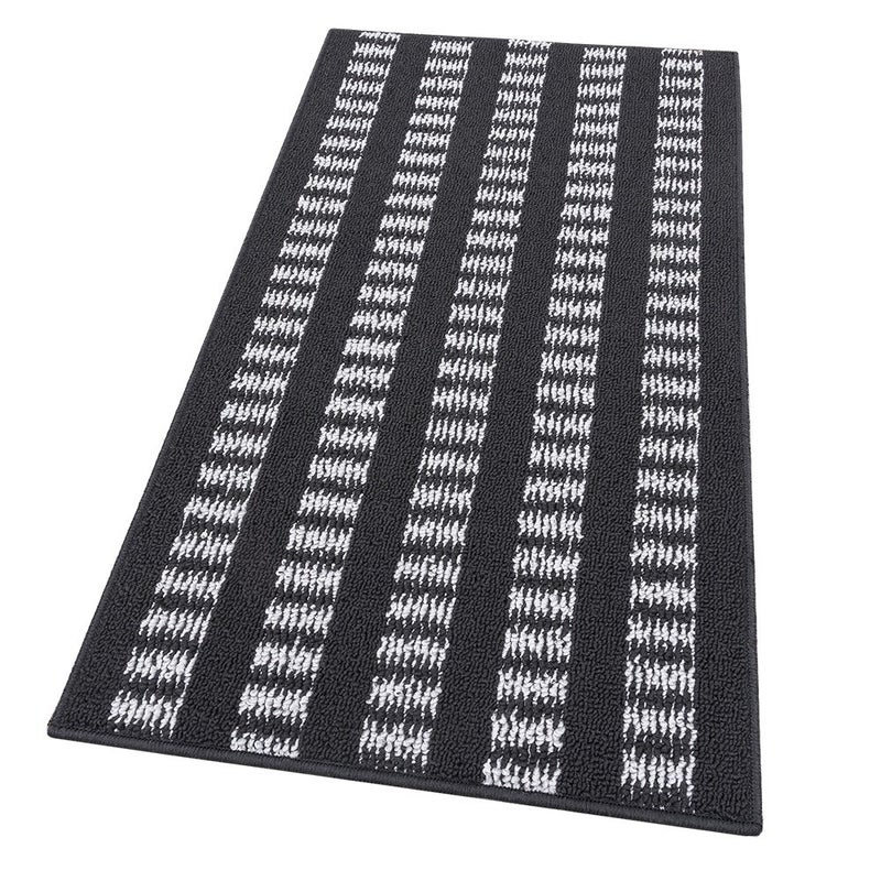 Dywanik Kuchenny 50x110 Cm Miękkie 3D Chłonne Nadające Się Do Prania Antypoślizgowe Obrzeże W Paski Czarny
